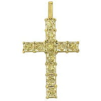 Thumbnail for 18K Yellow Solid Gold Mens Cross Pendant with Fancy Yellow Diamonds 12.50 Ctw