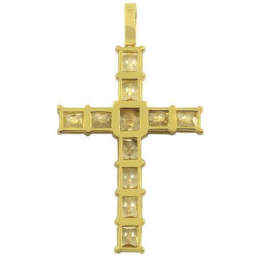 18K Yellow Solid Gold Mens Cross Pendant with Fancy Yellow Diamonds 12.50 Ctw