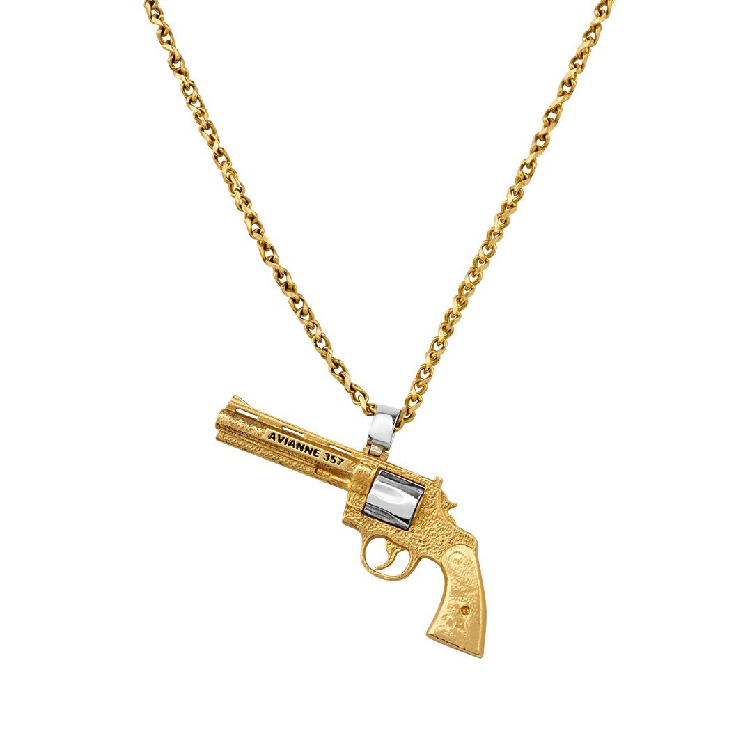 Gun Pendant Mens Gold Angel Necklace 14k Yellow Gold Avianne