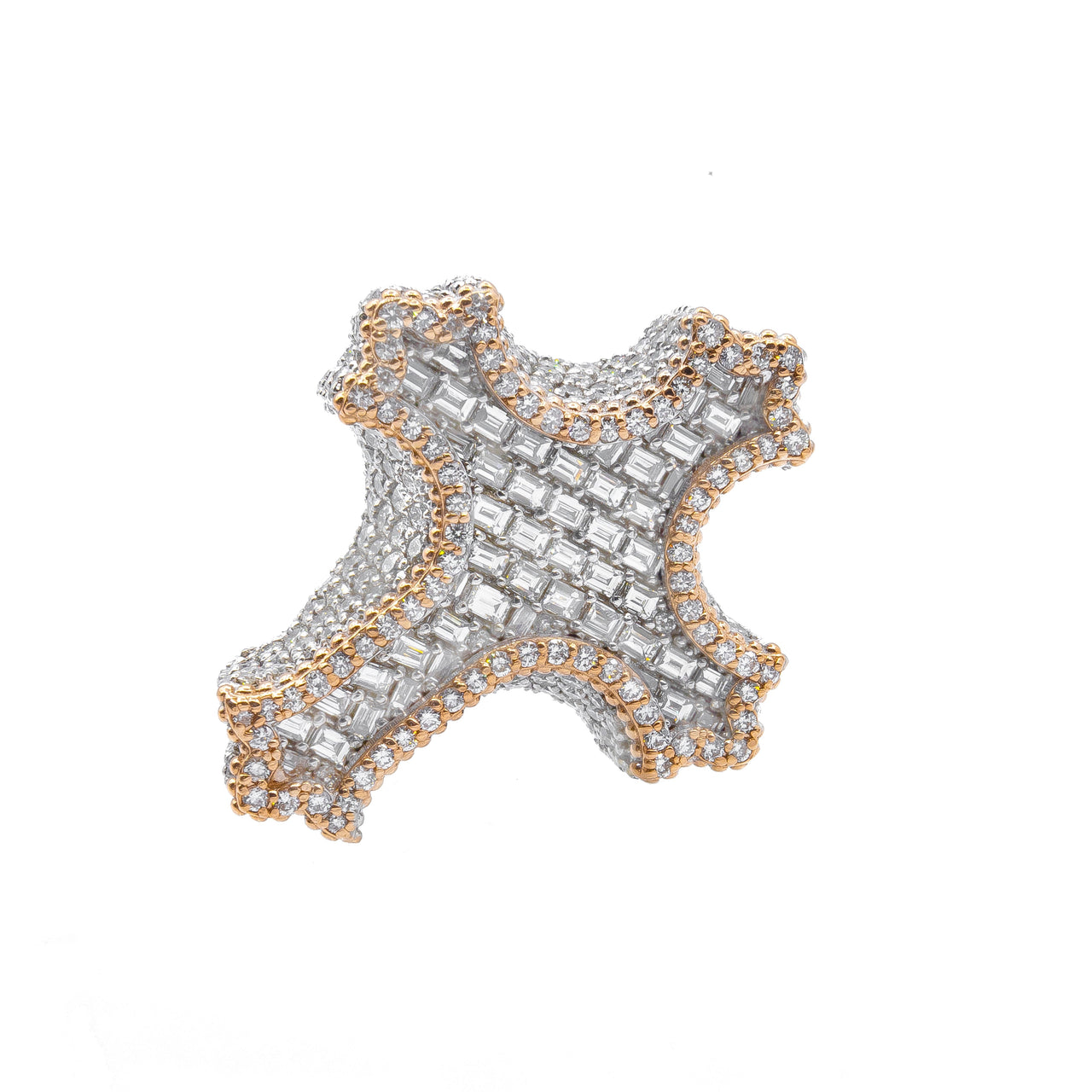White Baguette Cross Ring Two Tone 8.34 CTW