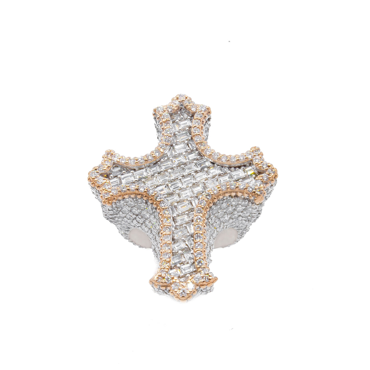 White Baguette Cross Ring Two Tone 8.34 CTW
