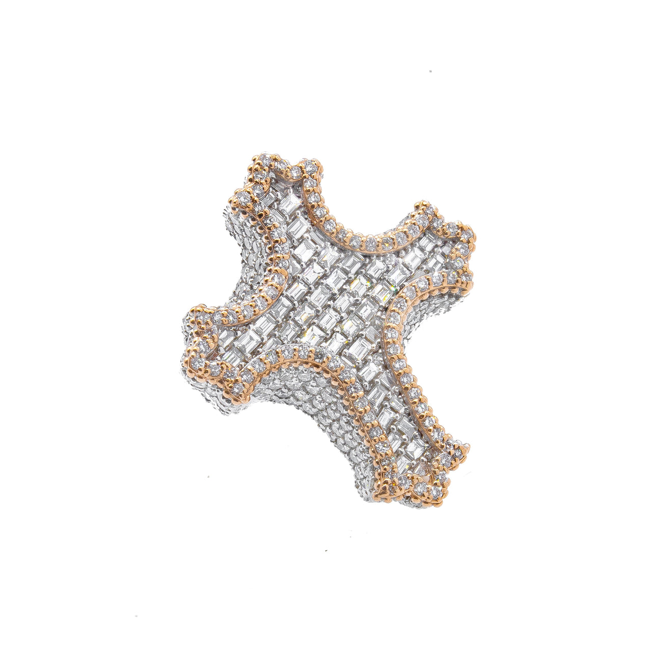 White Baguette Cross Ring Two Tone 8.34 CTW