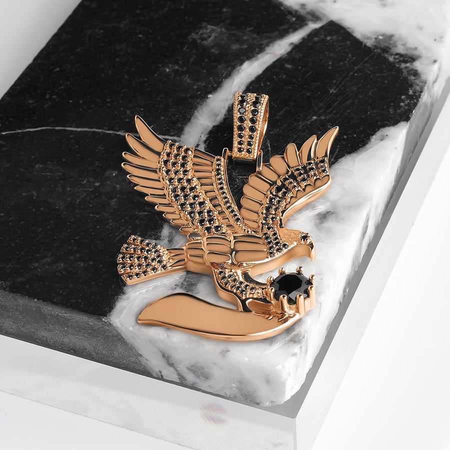 Black Diamond Eagle in 18k Yellow Gold 1.5 Ctw