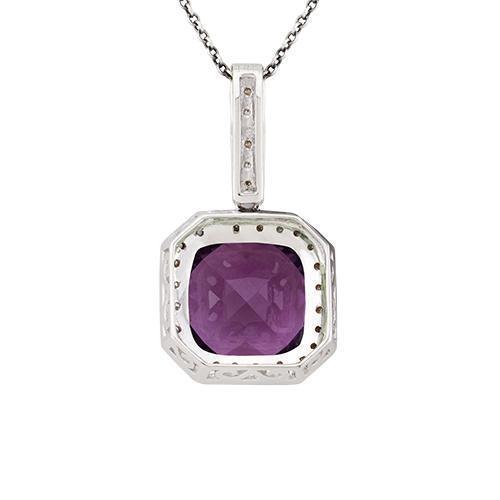 White Checkerboard Cut Amethyst Diamond Pendant in 14k White Gold 3.70 Ctw