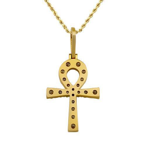 Clarity Enhanced Diamond Ankh Pendant in 14k Yellow Gold 5 Ctw