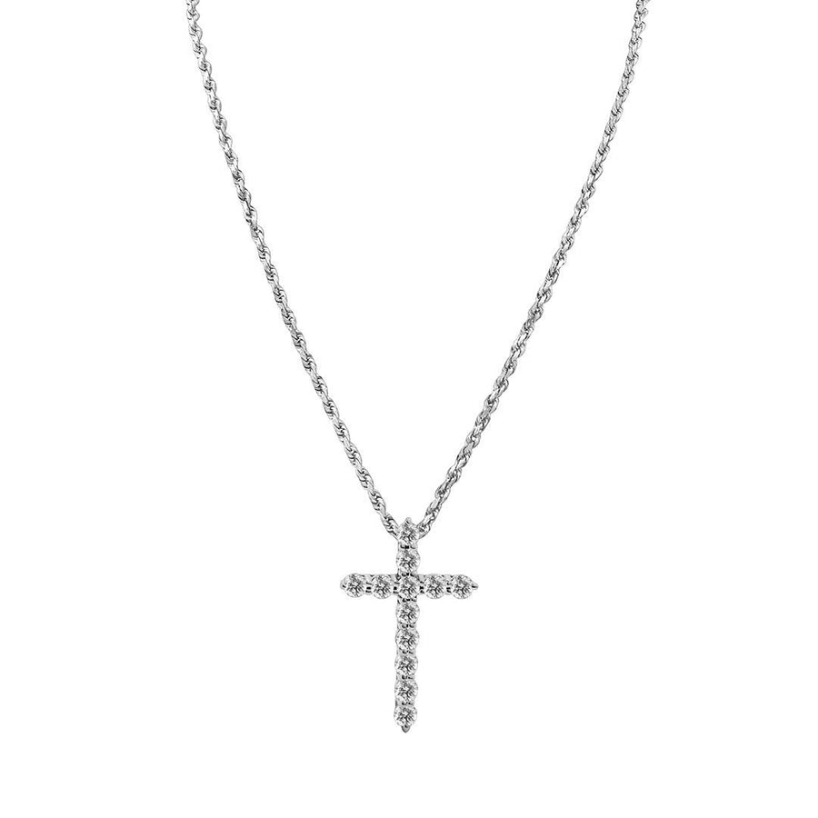 Cruz clásica de diamantes de oro blanco de 14 k de 0,50 quilates