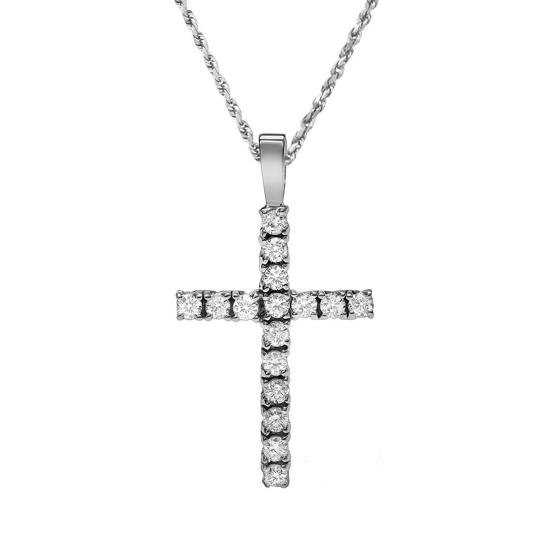 14k White Gold Classic Diamond Cross Pendant 1.26 Ctw