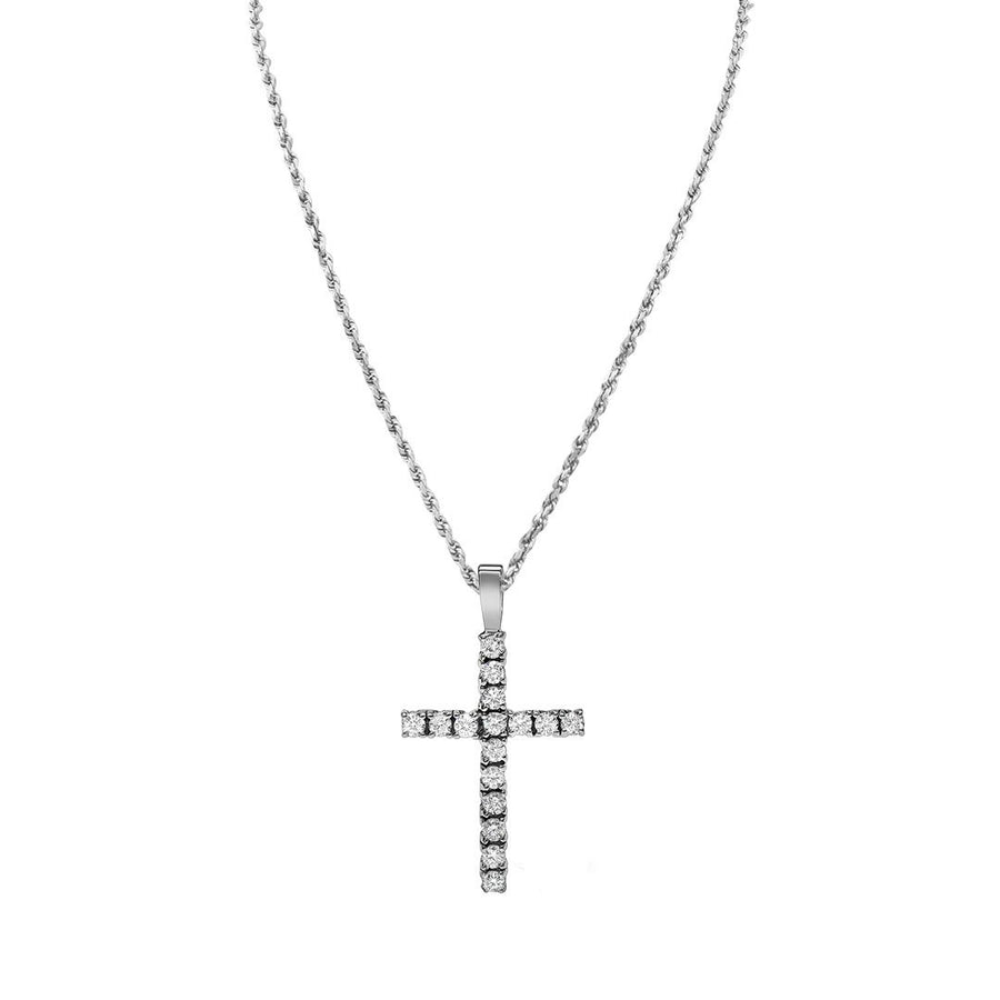 14k White Gold Classic Diamond Cross Pendant 1 Cwt.