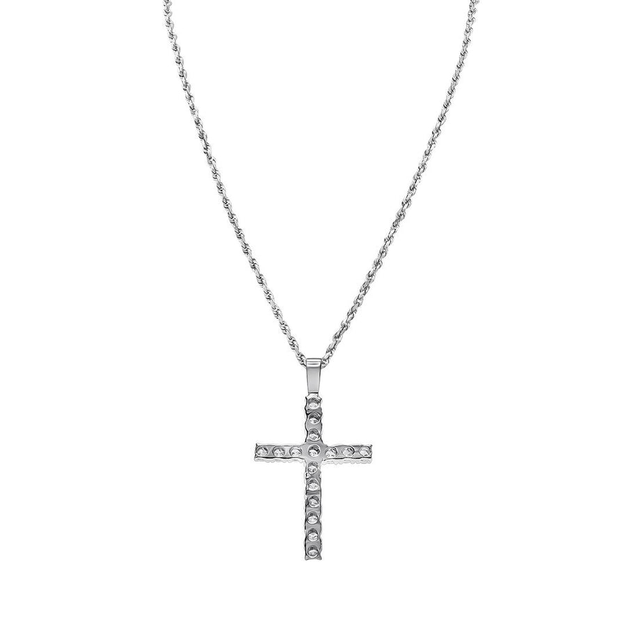 14k White Gold Classic Diamond Cross Pendant 1 Cwt.