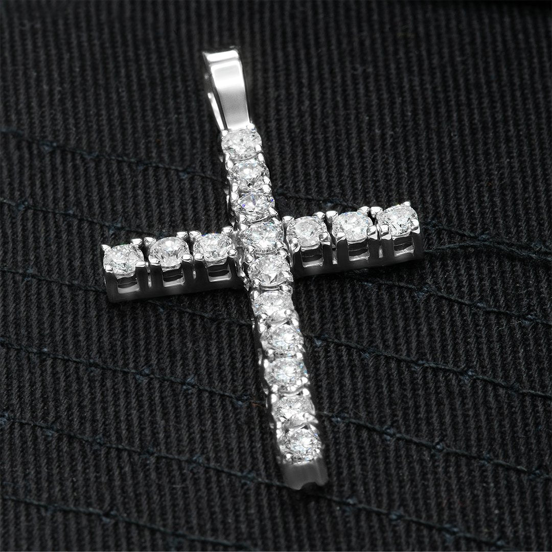 14k White Gold Classic Diamond Cross Pendant 1 Cwt.