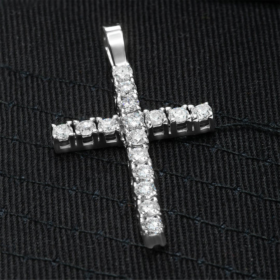 14k White Gold Classic Diamond Cross Pendant 1 Cwt.