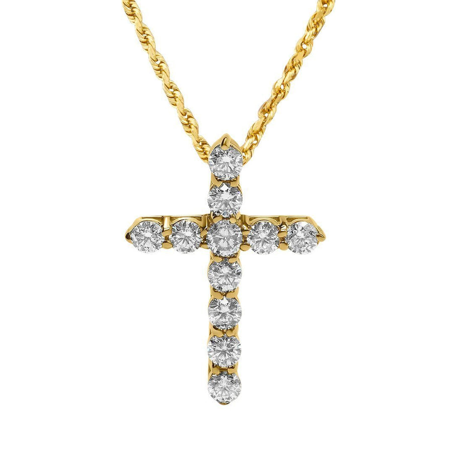 Classic Round Diamond Cross in 14k Yellow Gold 1.53 Ctw