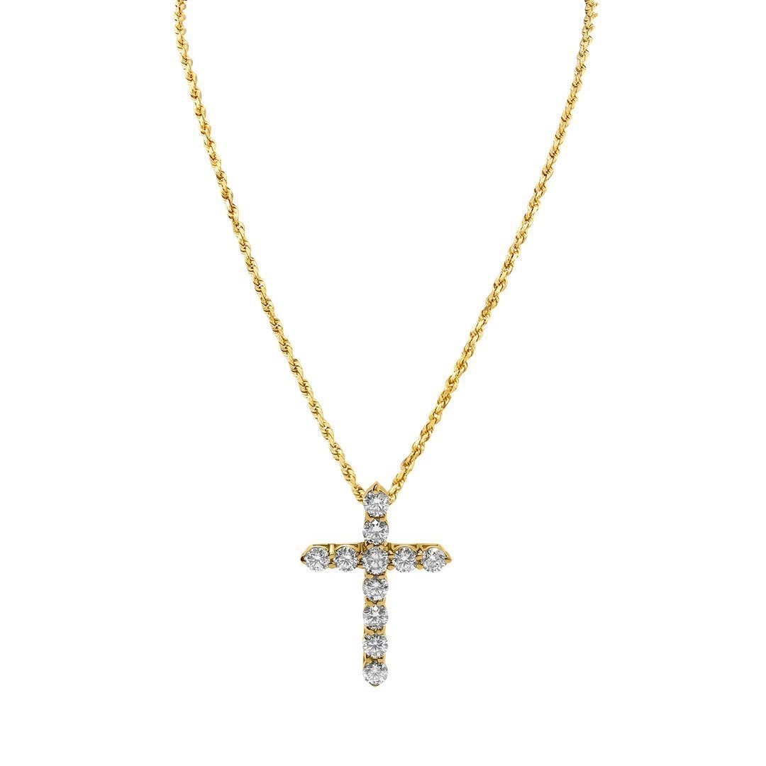 Classic Round Diamond Cross in 14k Yellow Gold 1.53 Ctw