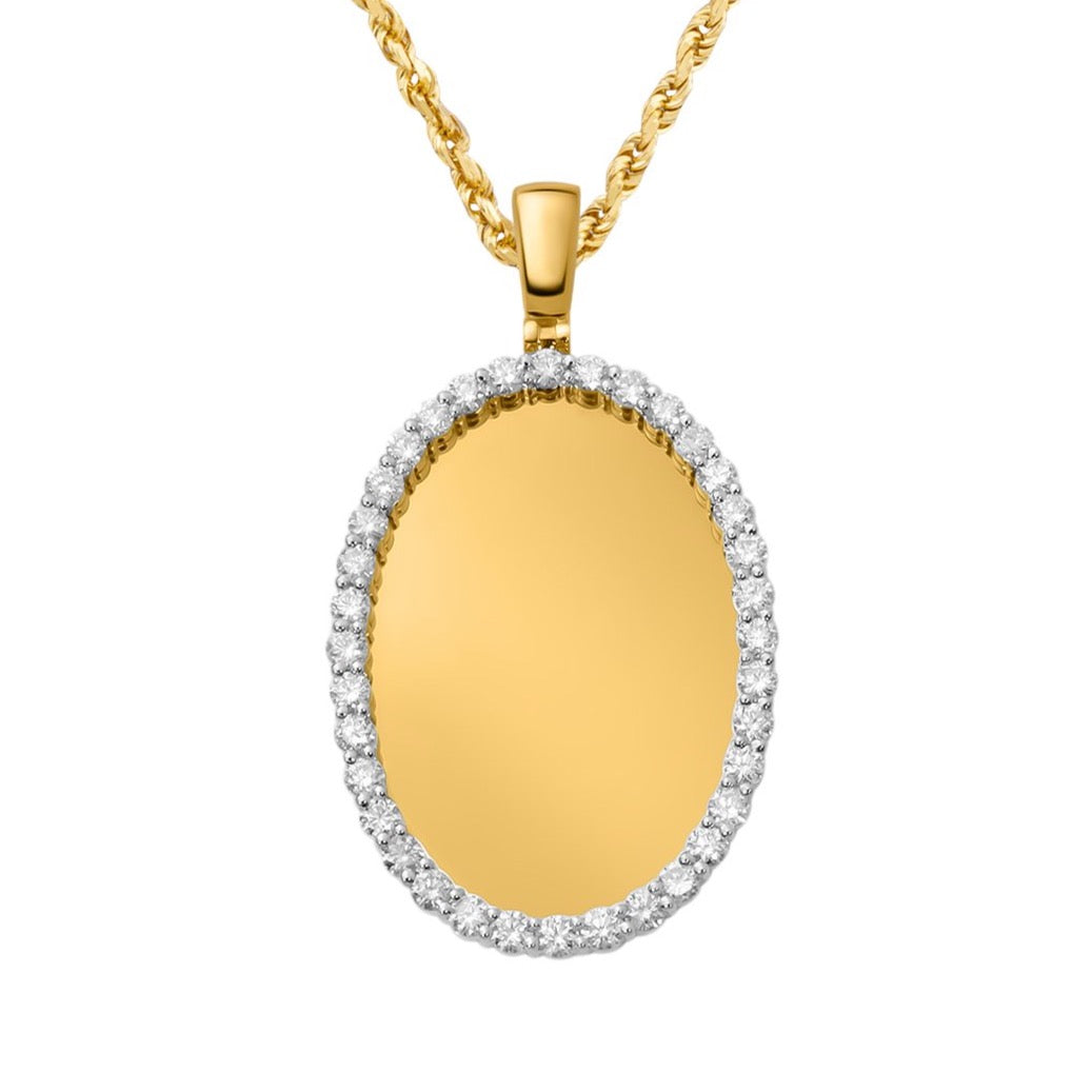 Large Copy of Diamond Oval Memory Pendant in 10k Yellow Gold 5.44 Ctw