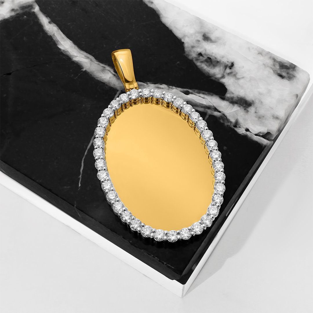 Large Copy of Diamond Oval Memory Pendant in 10k Yellow Gold 5.44 Ctw