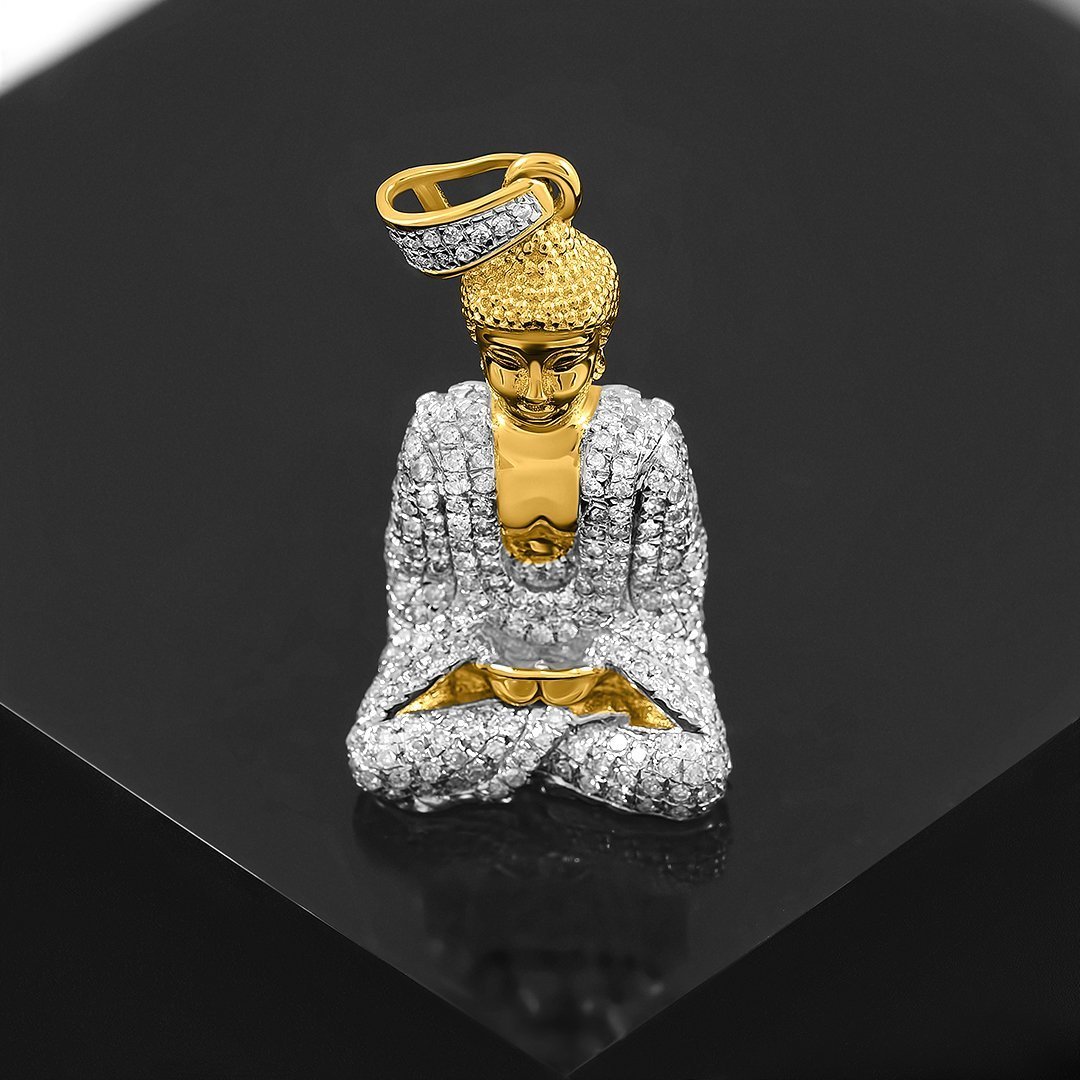 Detailed Diamond Buddha Pendant in 10k Yellow Gold .81 Ctw