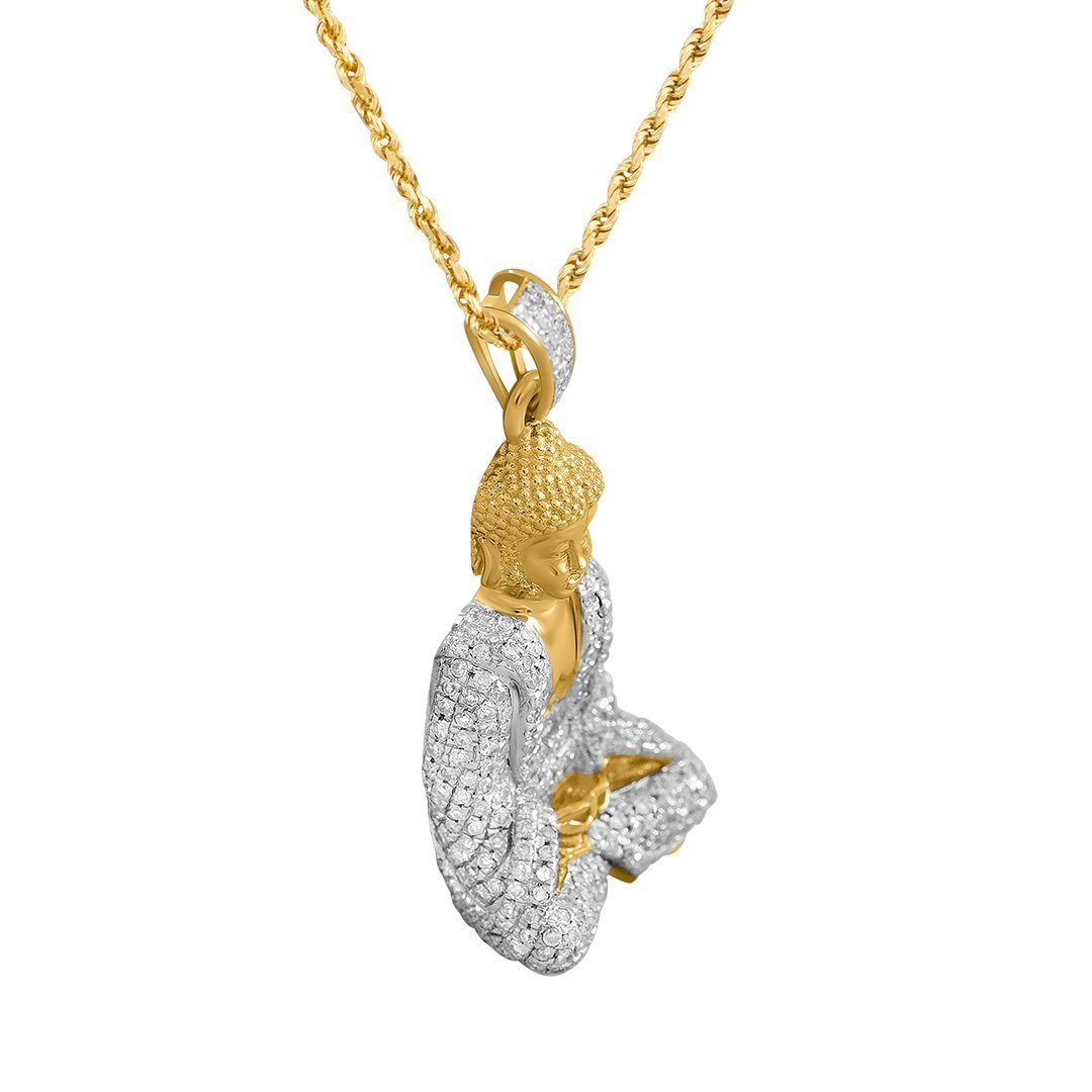 Detailed Diamond Buddha Pendant in 10k Yellow Gold .81 Ctw