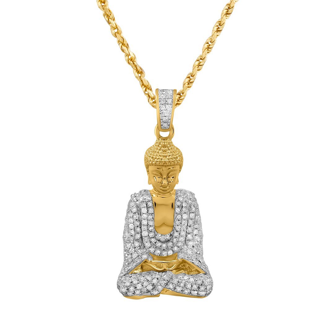 Yellow Detailed Diamond Buddha Pendant in 10k Yellow Gold .81 Ctw