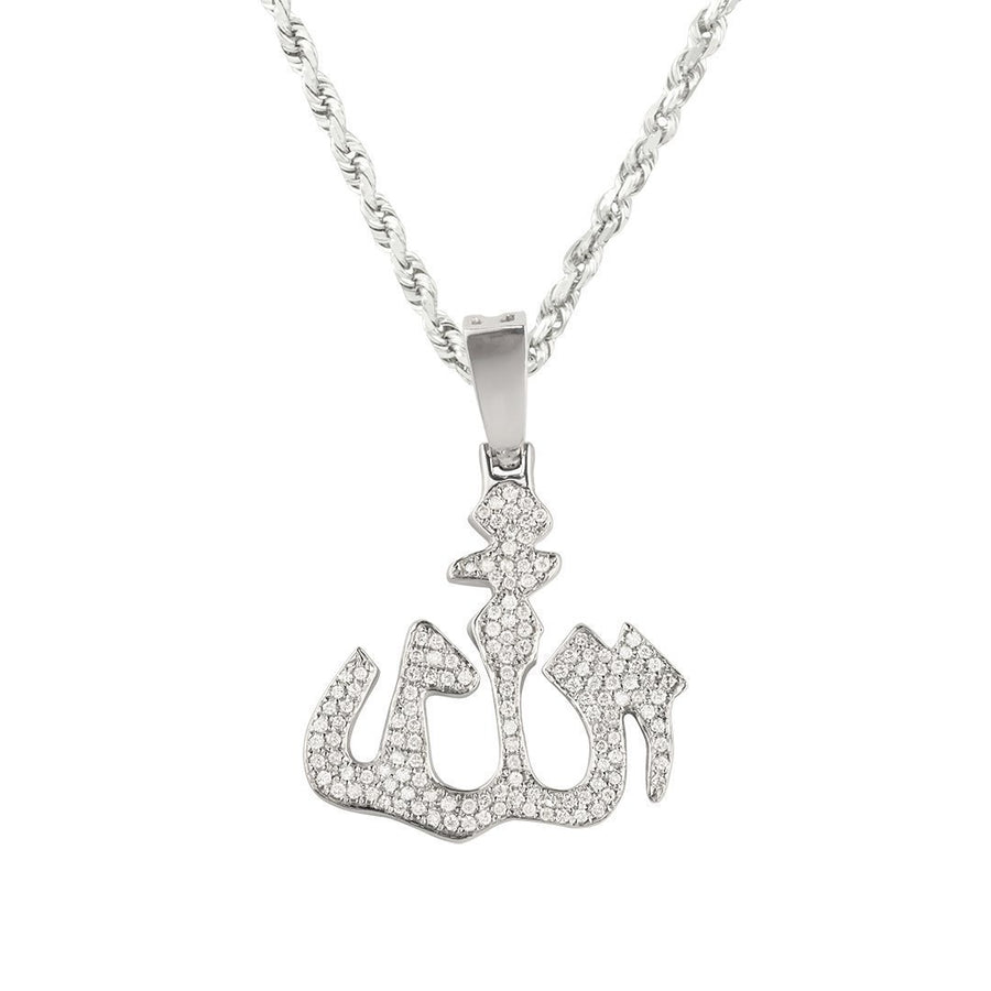White Diamond Allah Pendant in 14k White Gold 1.35 Ctw