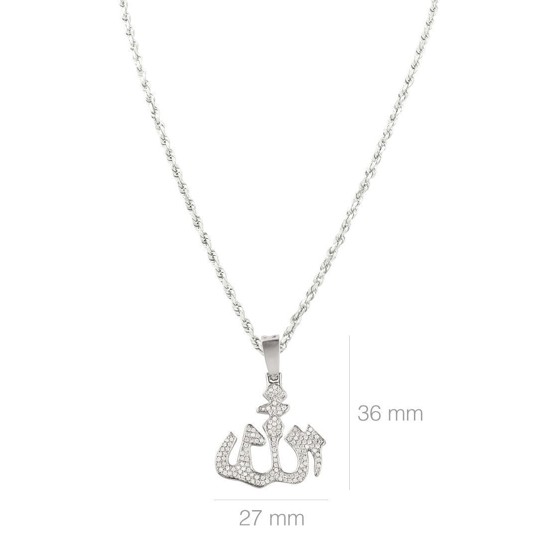 White Diamond Allah Pendant in 14k White Gold 1.35 Ctw