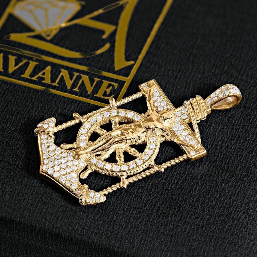 Yellow Diamond Anchor Pendant in 14k Yellow Gold 0.75 Ctw