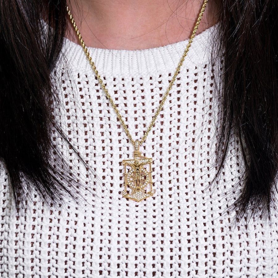 Yellow Diamond Anchor Pendant in 14k Yellow Gold 0.75 Ctw