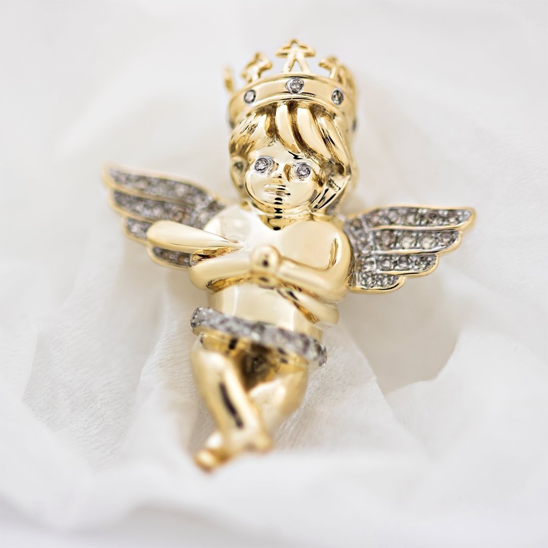 Yellow Diamond Angel Pendant in 10k Yellow Gold 0.29 Ctw