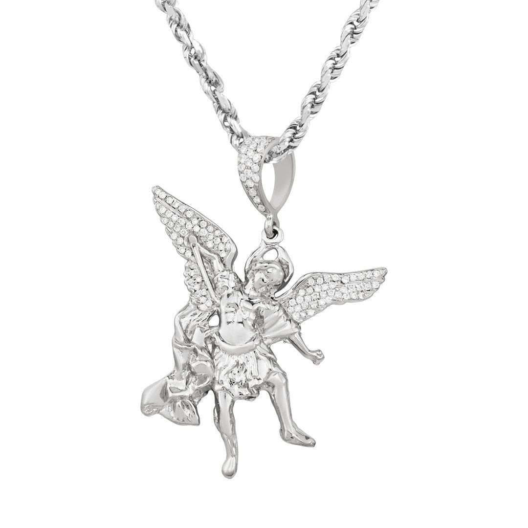 White Diamond Angel Pendant in 14k White Gold 0.79 Ctw