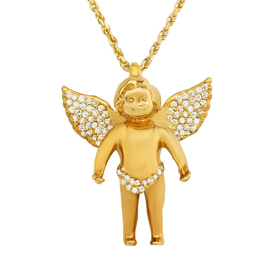 Angel necklace gold diamond sales