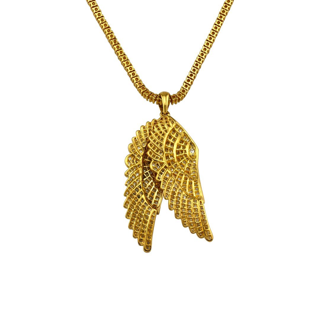 Diamond Angel Wings Pendant in 18k Yellow Gold 5 Ctw