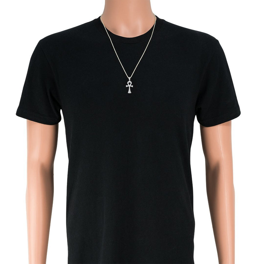 White Diamond Ankh Pendant in 14k White Gold 1 Ctw