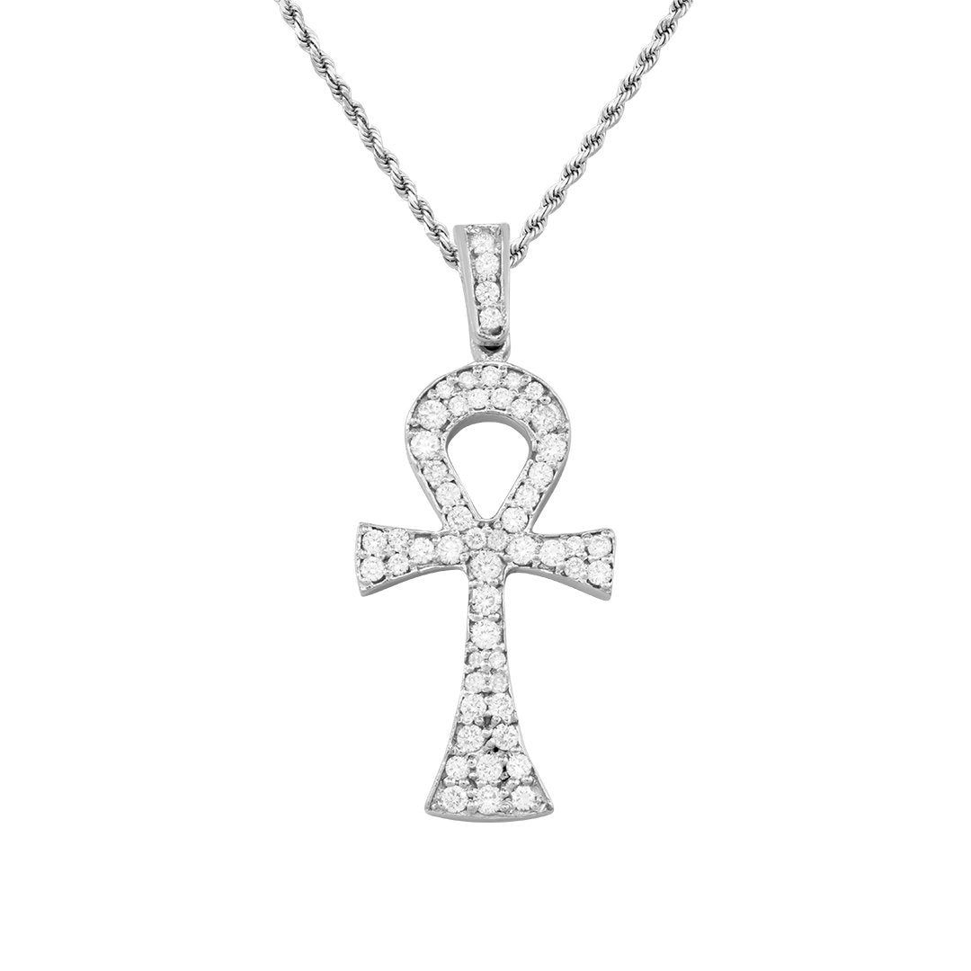 14k White Gold Diamond Ankh Pendant 1 Ctw