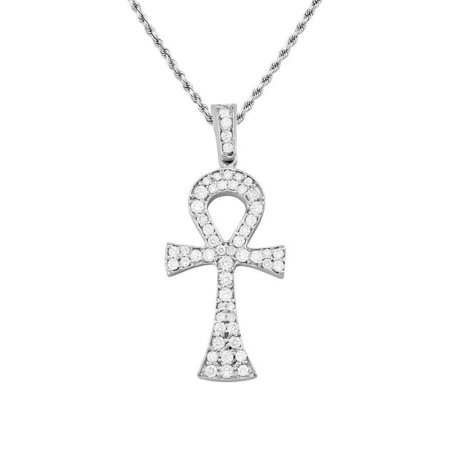 14k White Gold Diamond Ankh Pendant 1 Ctw