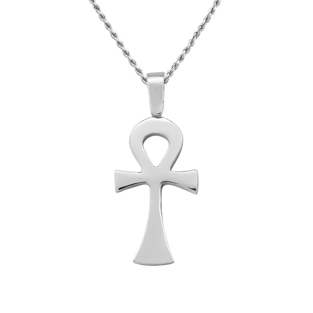 White Diamond Ankh Pendant in 14k White Gold 1 Ctw