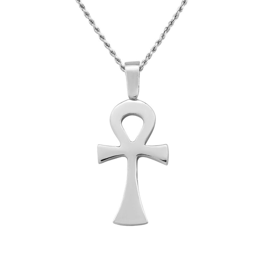 White Diamond Ankh Pendant in 14k White Gold 1 Ctw
