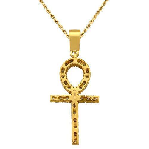 White, Yellow Diamond Ankh Pendant in 14k Yellow Gold 1.10 Ctw