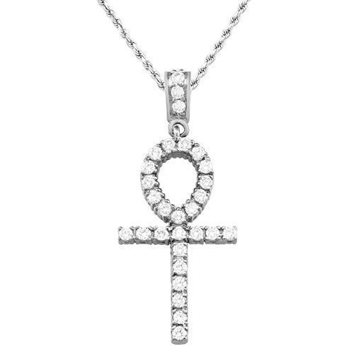 White, Yellow Diamond Ankh Pendant in 14k Yellow Gold 1.10 Ctw