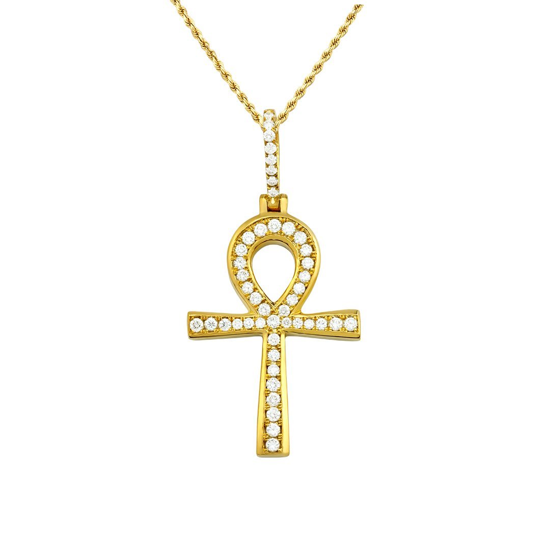 Diamond Ankh Pendant in 14k Yellow Gold 2 Ctw