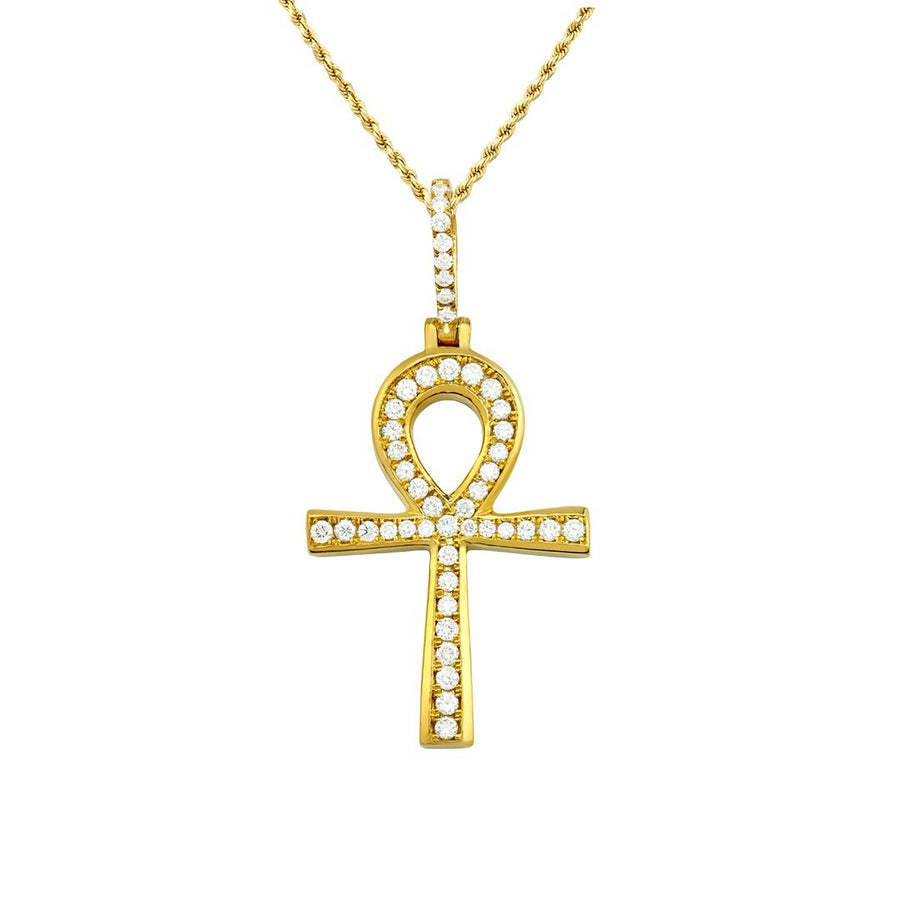 Diamond Ankh Pendant in 14k Yellow Gold 2 Ctw