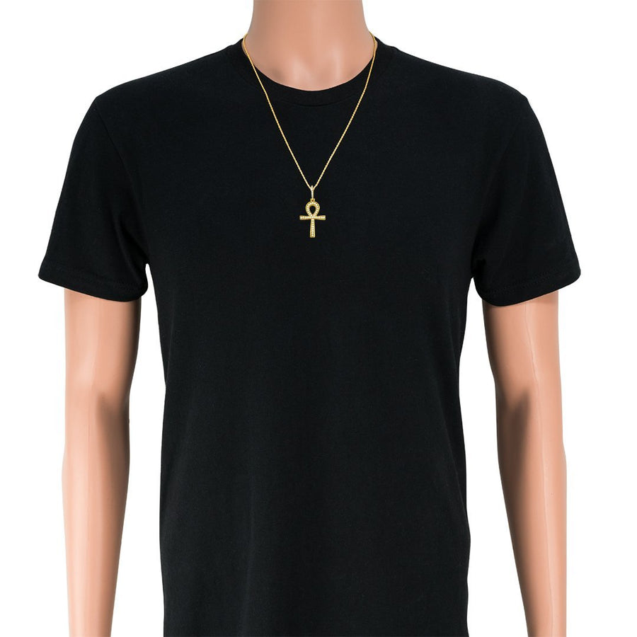 Diamond Ankh Pendant in 14k Yellow Gold 2 Ctw
