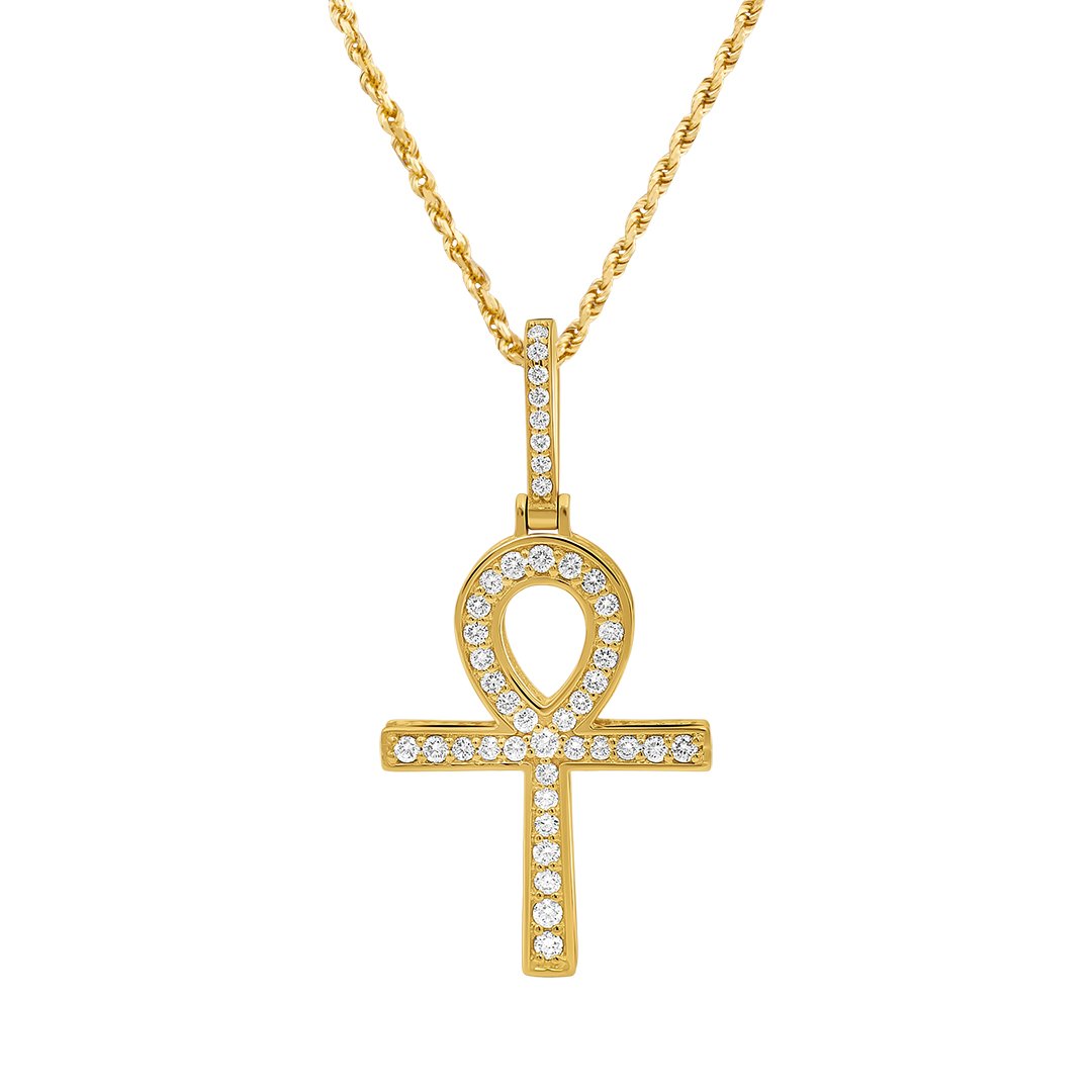 14k Yellow Gold Diamond Ankh Pendant 0.29 Ctw