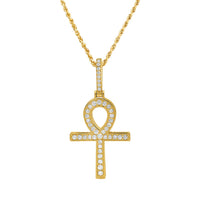 Thumbnail for 14k Yellow Gold Diamond Ankh Pendant 0.29 Ctw