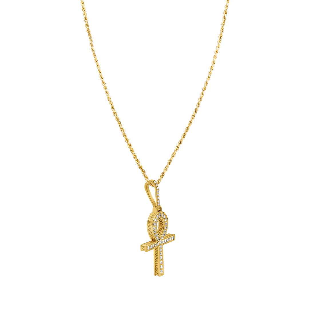 14k Yellow Gold Diamond Ankh Pendant 0.29 Ctw