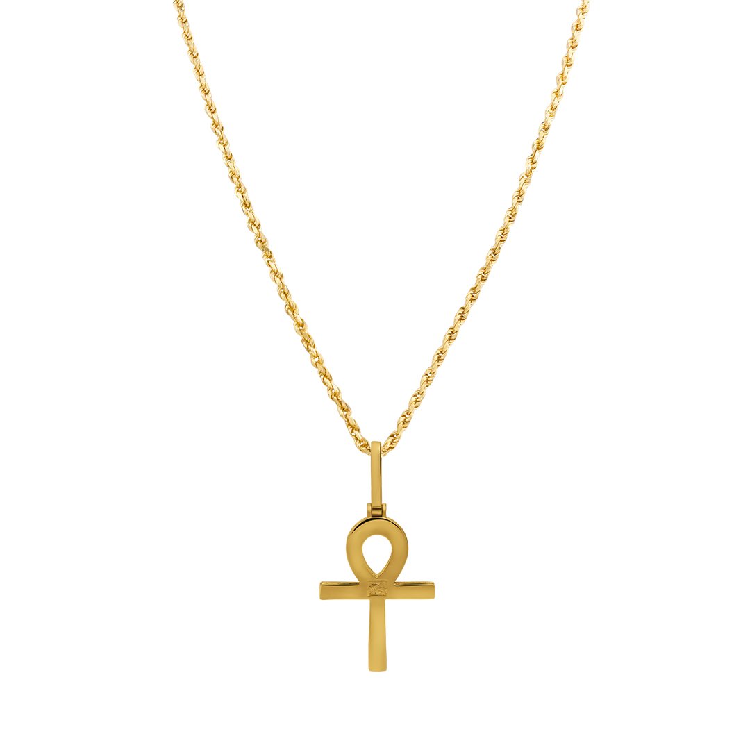 14k Yellow Gold Diamond Ankh Pendant 0.29 Ctw