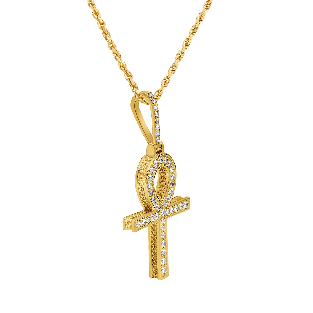 14k Yellow Gold Diamond Ankh Pendant 0.29 Ctw