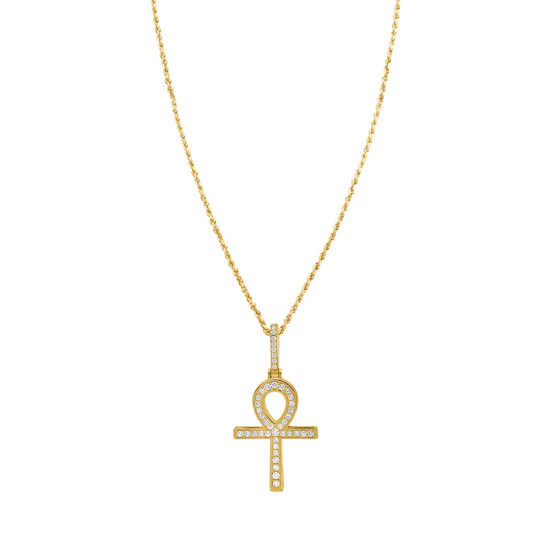 14k Yellow Gold Diamond Ankh Pendant 0.29 Ctw