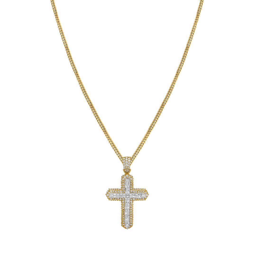 14k Yellow Gold Diamond Baguette Cross 2.59 Ctw