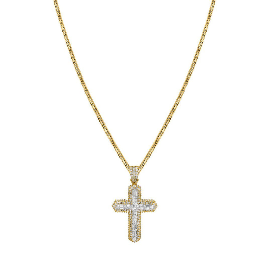 14k Yellow Gold Diamond Baguette Cross 2.59 Ctw