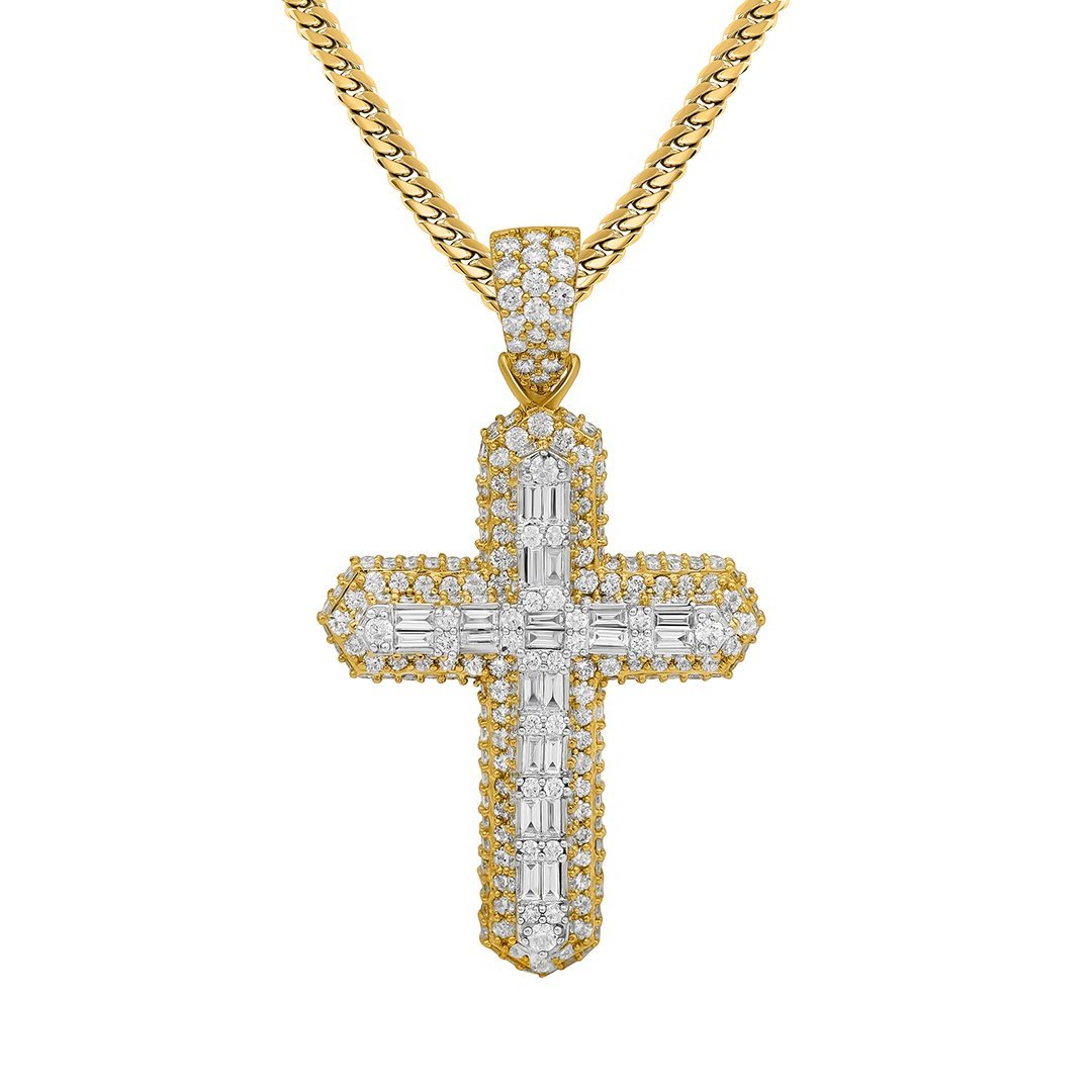 14k Yellow Gold Diamond Baguette Cross 2.59 Ctw