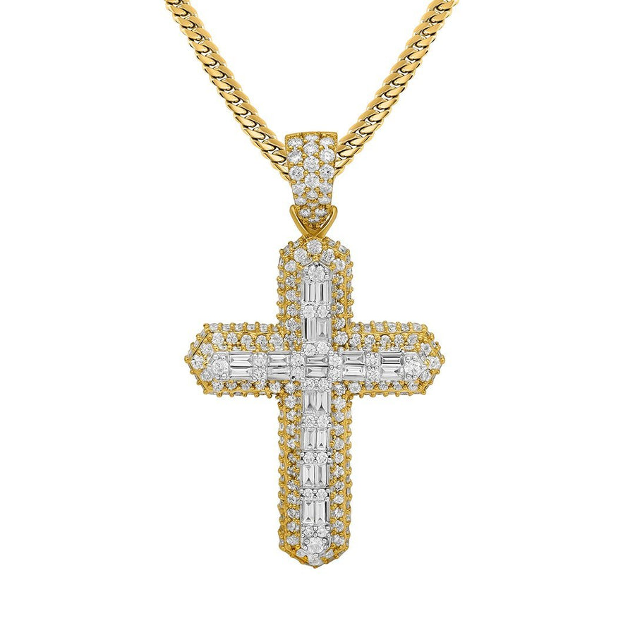 14k Yellow Gold Diamond Baguette Cross 2.59 Ctw